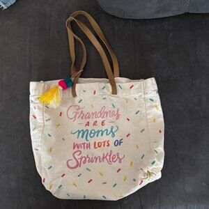 Canvas Tote Bag With Sprinkles Print & Quote "Grandmas Are Moms With Lots Of Spr